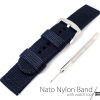20mm 22mm 24mm Triple layer 2-piece military nylon diver band strap sport band - Navy Blue