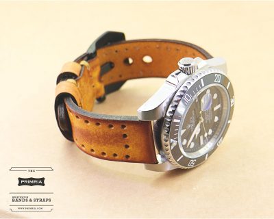 Vintage mens leather Porous watch straps rustic leather band 20mm 22mm 24mm Type F - Amber Yellow