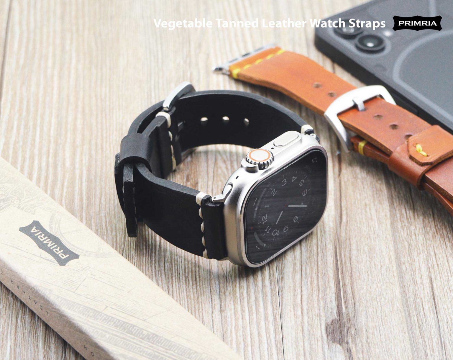 Apple Watch Series 9 8 7 Ultra 2 Wide Tapered Leather Bands PRIMRIA